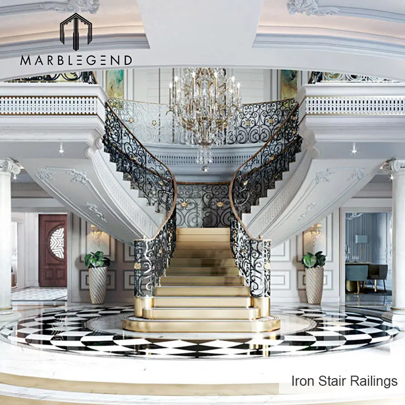 Luxury Design Natural Stone Indoor Arc Staircase  White Marble Staircase