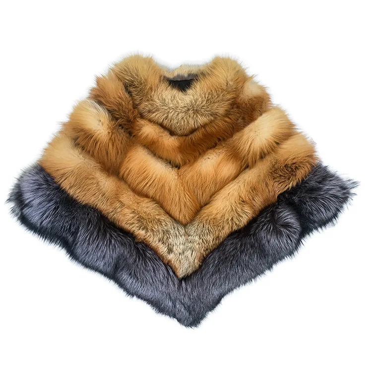 wholesale winter new color contrast european and american style medium long red fox silver fox fur cape