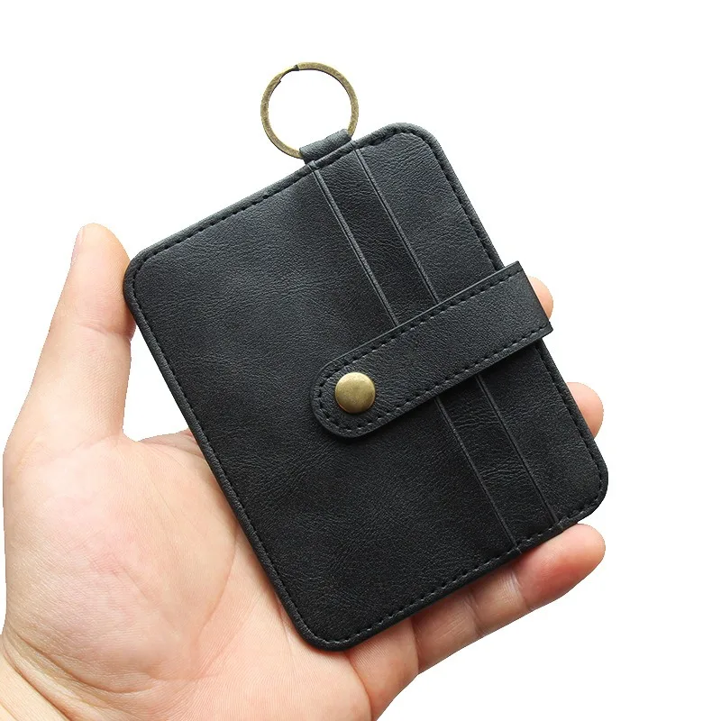 Vintage PU leather Multi-function Rfid Credit Card Holder ID Badge Holder With Key Ring