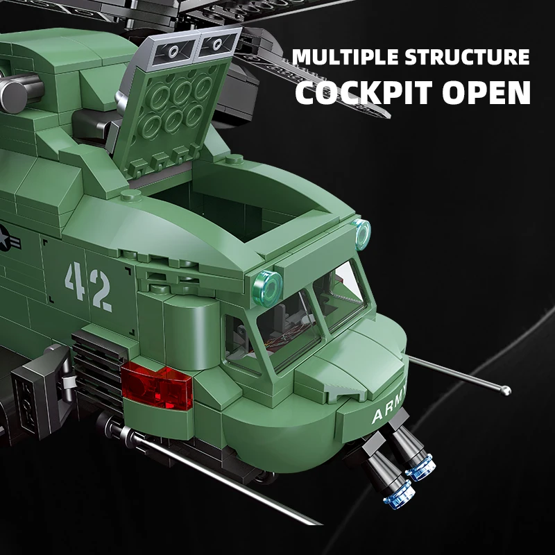 JIESTAR 705 Pcs Kids Diy Educational Military Twin-Rotor Helicopter Model Army Airplane Building Block Set Boys Girls Gift Set