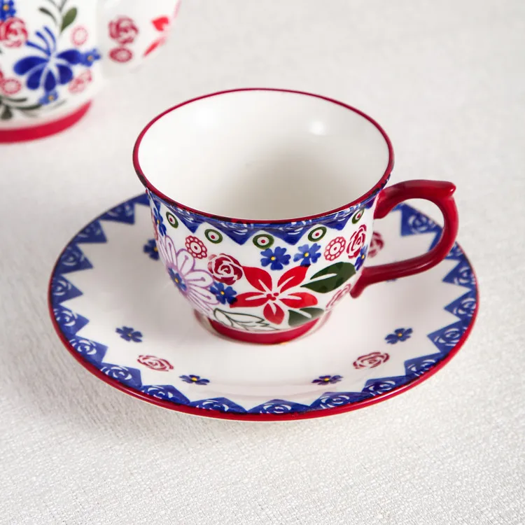 High Quality Porcelain Sugar Pot Milk Jug Tea Cups And Saucer Sets British Floral Ceramic Coffee Tea Set With Teapot