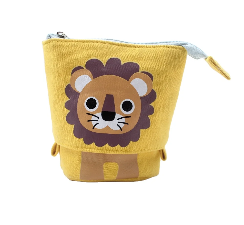 2024 New Custom Wholesale Small Lion Foldable Pencil Case/Holder, Expandable Dual-purpose Pencil Pouch