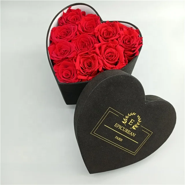 Custom black velvet heart box luxury flower box with inside foam packaging box