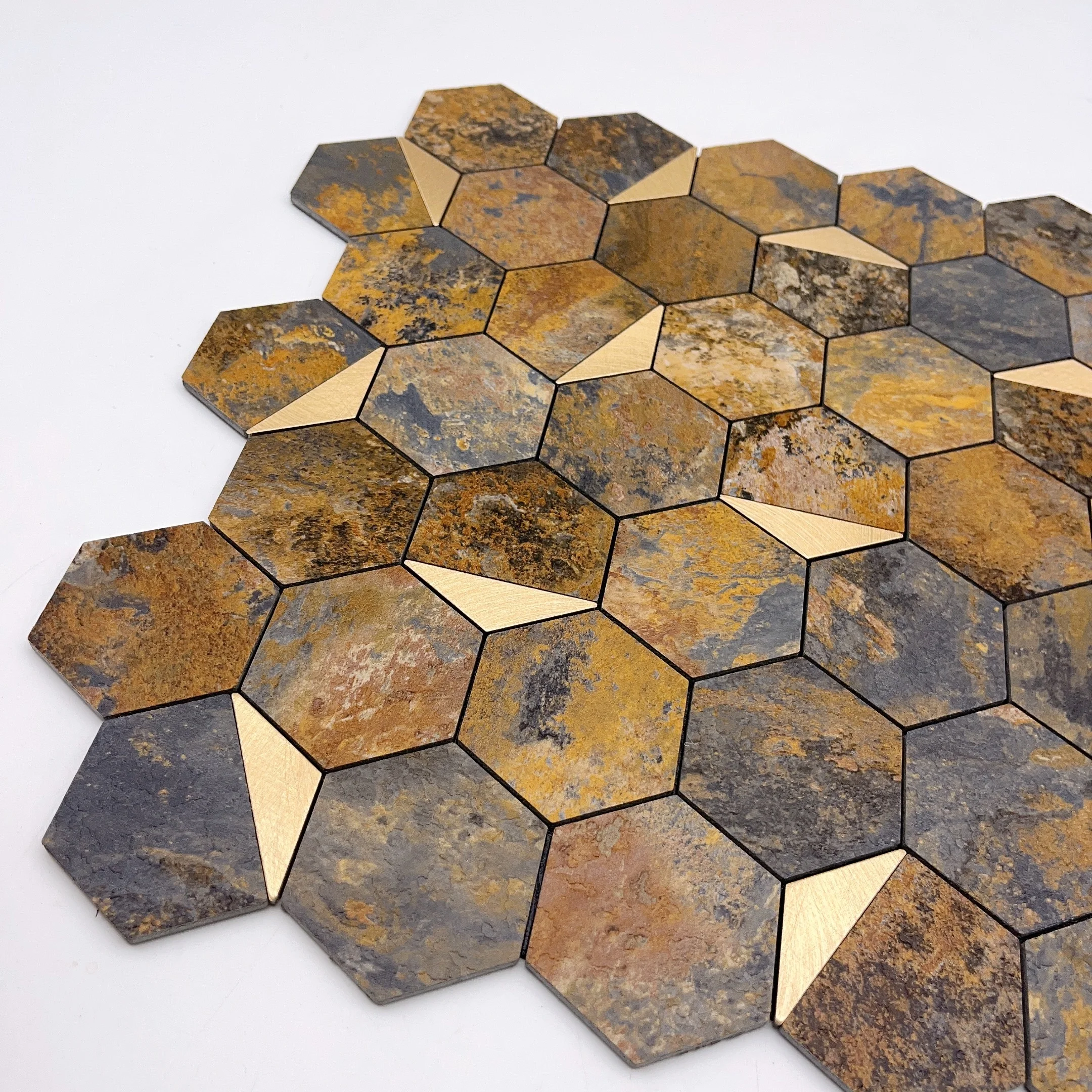 New design brown silver stick mosaic wall tiles PVC and Aluminium tiles for kitchen and bathroom wall