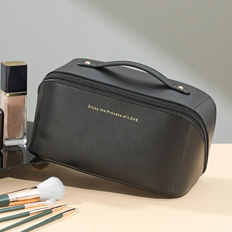 Portable Wash Toiletry Bag High Quality Fancy Zipper Beauty Case Makeup Bag Recycled PU Leather Travel Cosmetic Organizer Bag