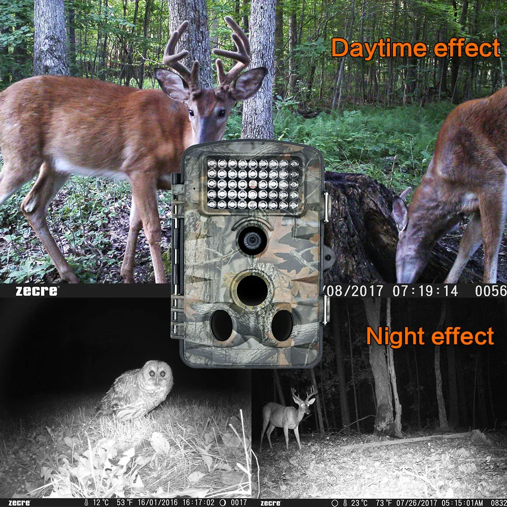 Фотоловушка Zecre 1080P 12 МП для дикой природы, 0,2 ~ 0,6 с, время запуска, Охотничья камера, водонепроницаемость IP56, ЖК-дисплей 2,4 дюйма, TFT-экран