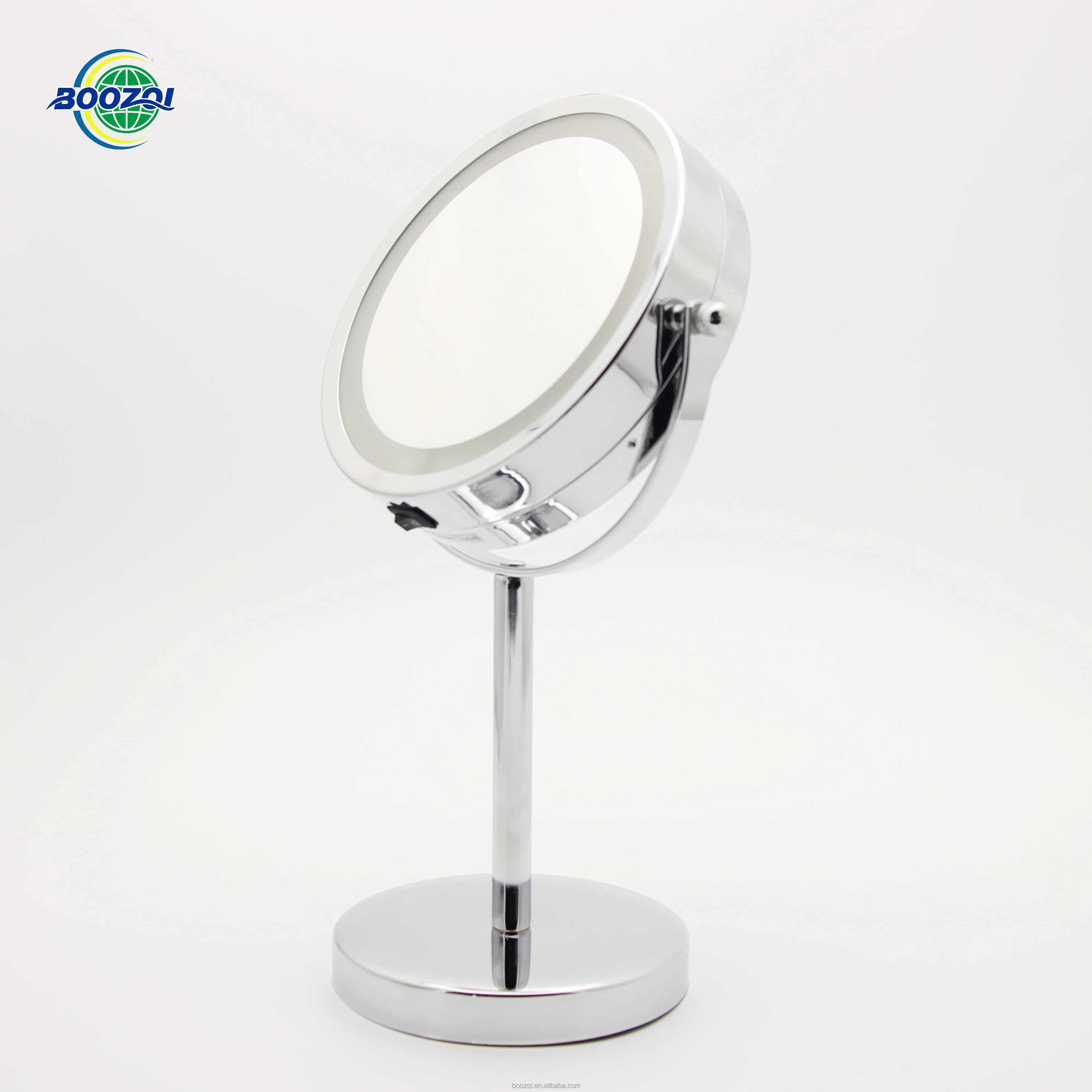 Double Sided Round Cosmetic Mirror Rechargeable Battery Vanity Desktop Makeup Mirror With Led Light