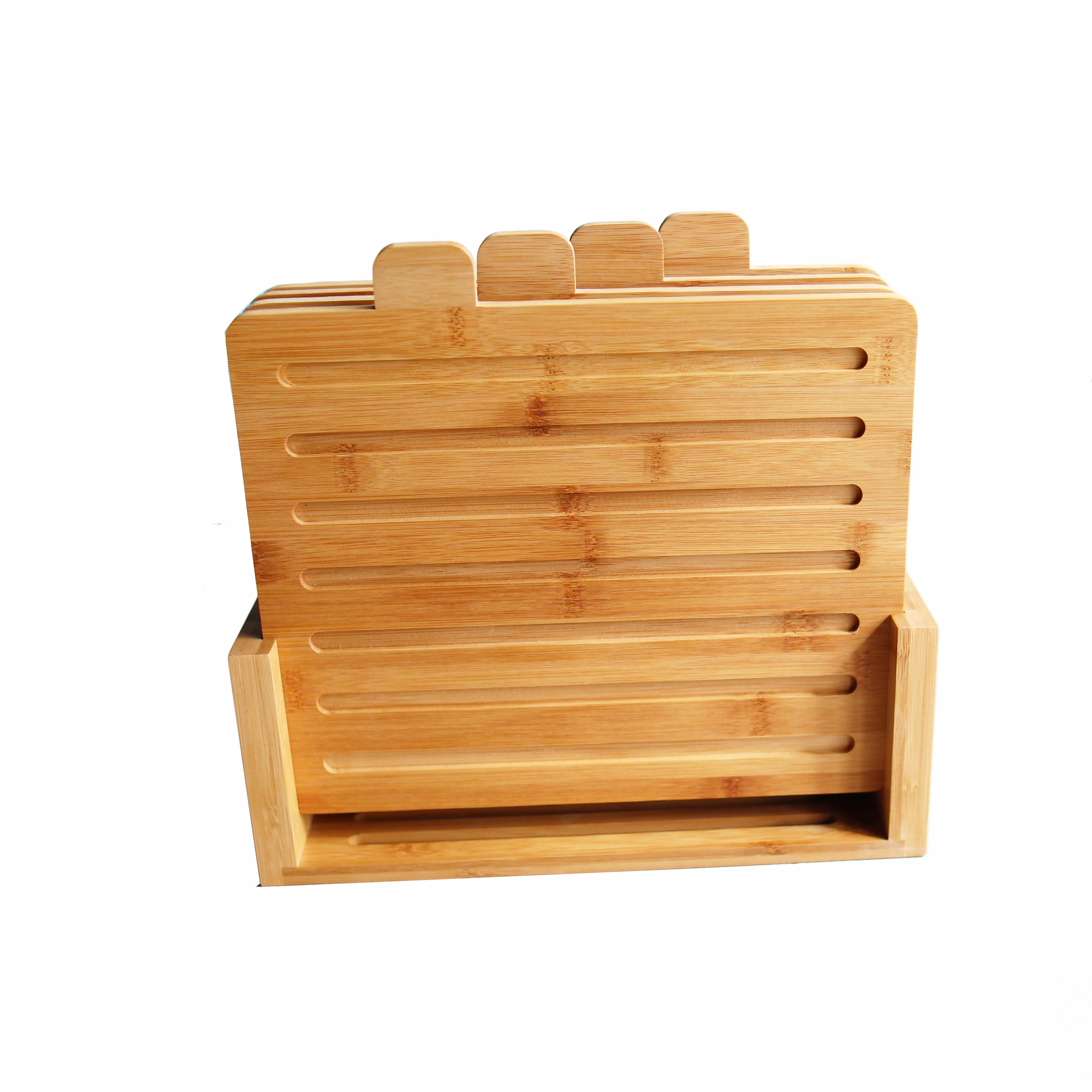 Kitchen holder Bread Meat Chicken and Fish Bamboo Index Cutting Board Set 4 Piece All Natural Wood Chopping Board with Stand