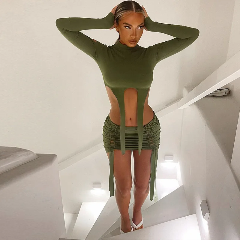 European and American Style Autumn New Fashion Long Sleeve Tops Slim Short Skirt Two Piece Suits Wholesale Women Clothing