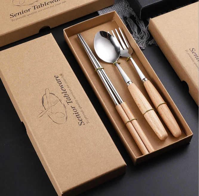 
XINCHU 4pcs Stainless Steel Wooden Handle Including Knife Fork Spoon 