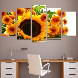 Modern HD Printed Painting Flowers Canvas Home Decor 5 Panel Yellow Sunflower Landscape Poster Modular Wall Picture