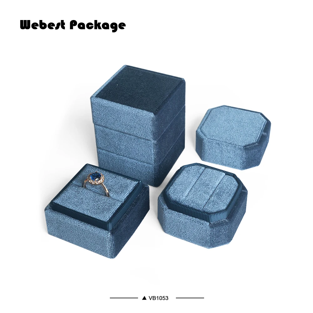 
Webest Brand Luxury Stretch Korean Velvet Jewelry Jewellery 2pcs Flocking Couple Ring Box 