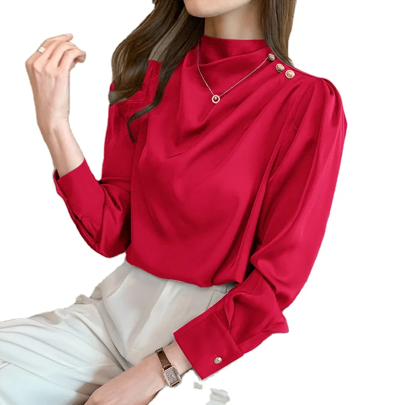 S-2XL Preferential Popular Plus Size Women Breathable Long Sleeve Satin Loose Blouses Elegant Women 2022 Korean Tops