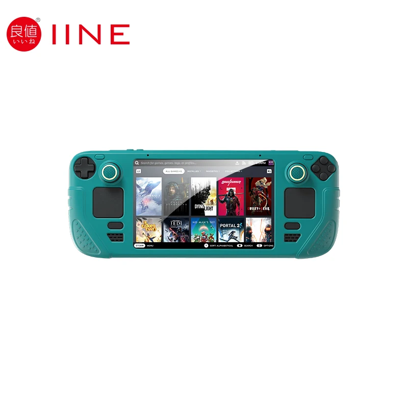 IINE Steam Deck Protective Case 9 in 1 Full Protection,Soft Silicone Material Shockproof Case,2pcs film and 2 joysticks,Green