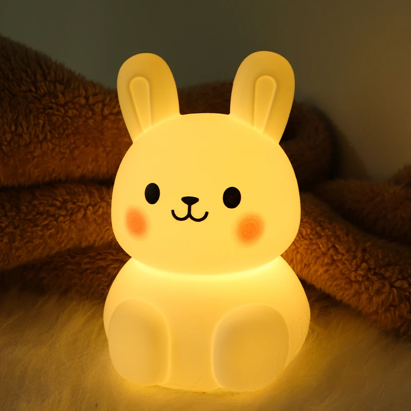 Biumart Hot Selling Products 2024 Baby Bedside Night Light USB Rechargeable Pat Dimmable RGB Cute Bunny Silicone Night Lamp