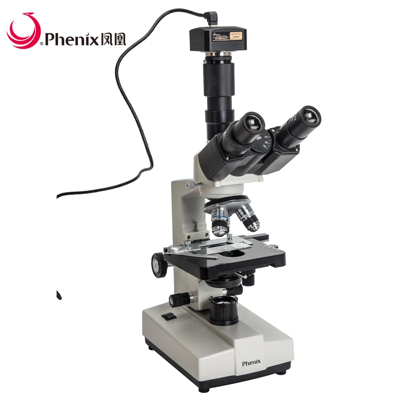 Phenix 100X-1600X Trinocular Biological Educational Microscope with Double layer Mechanical Stage
