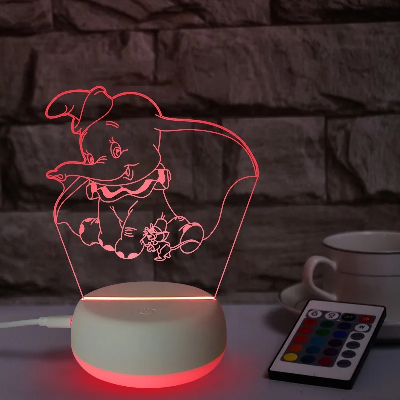 Elephant Acrylic Night Light 3D Illusion Lamp For Boys Kids Toys 16 Colors Changing USB Veilleuse LED Room Decoration Lighting