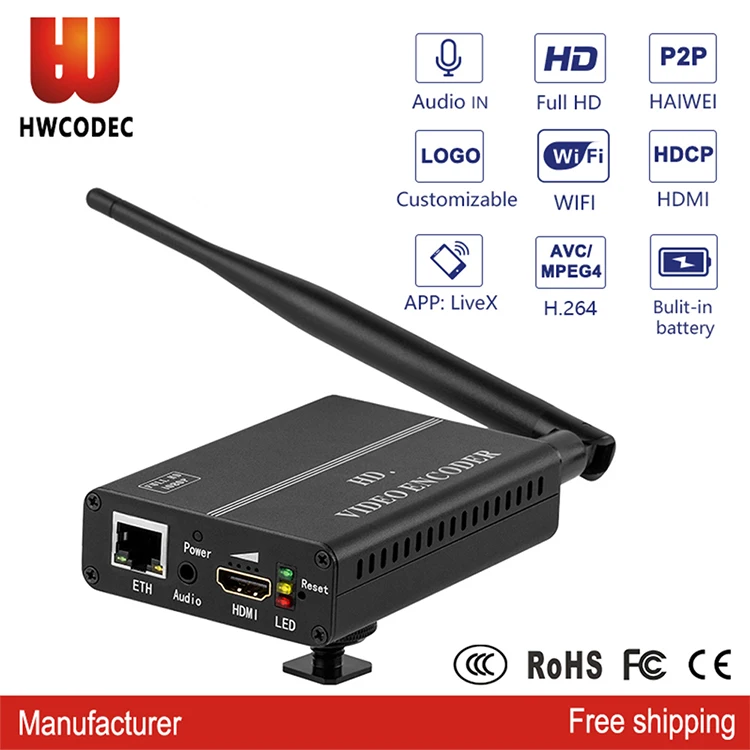 Haiwei  hdmi AV 1080p hd h264 live streaming iptv encoder support wifi with battery