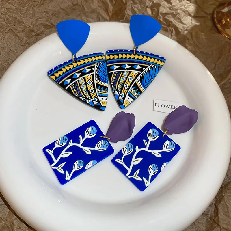 European and American painted flower earrings design creativity earrings retro ethnic style earrings