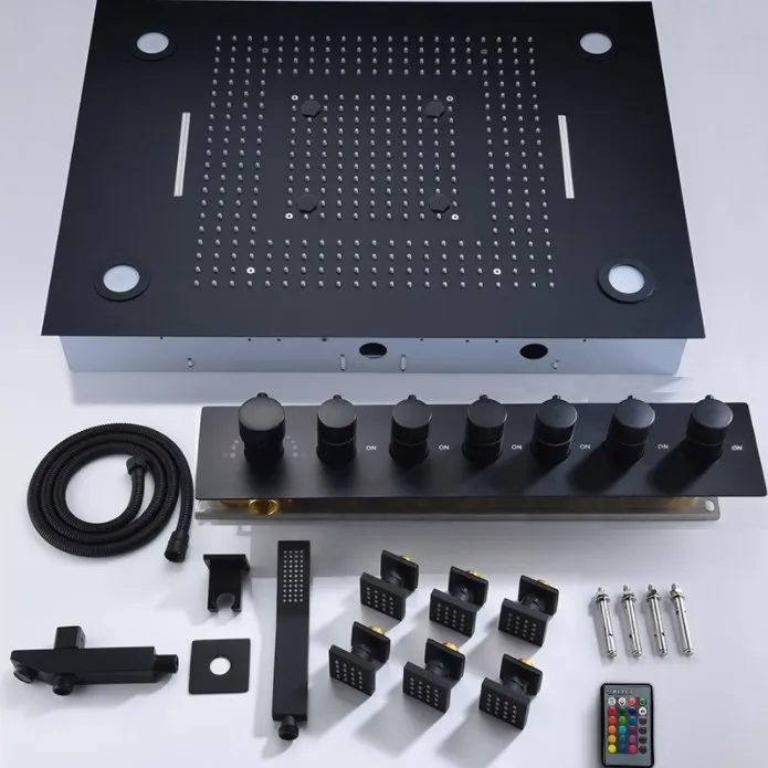 Chrome/Black/Gold Luxury 600 * 800 mm spa shower ceiling rain Waterfall rain curtain spray massage Square smart led shower