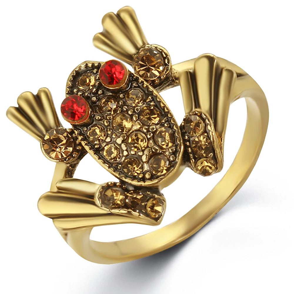HPXmas New Designed Unisex Gold Silver Color Frog Shape Personalized Rings With Zircon Crystal For Men Gift