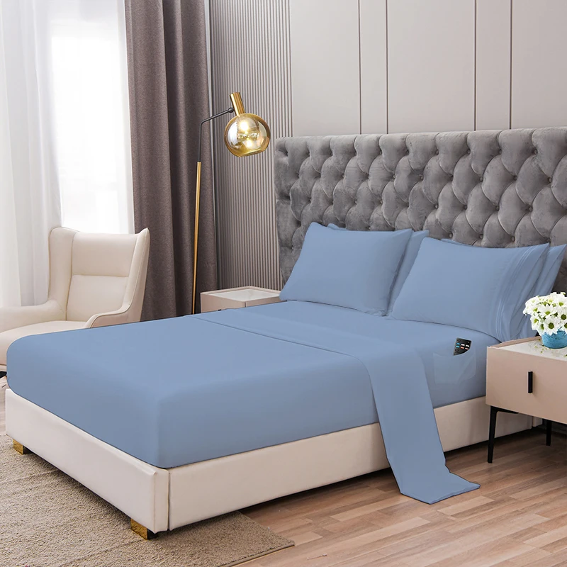 Fast Delivery 15Inch 100% Polyester Solid Color Soft 93gsm Breathable Bed Sheet 6 Piece Set