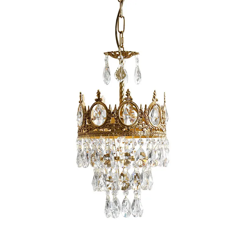 French retro copper crown crystal chandelier