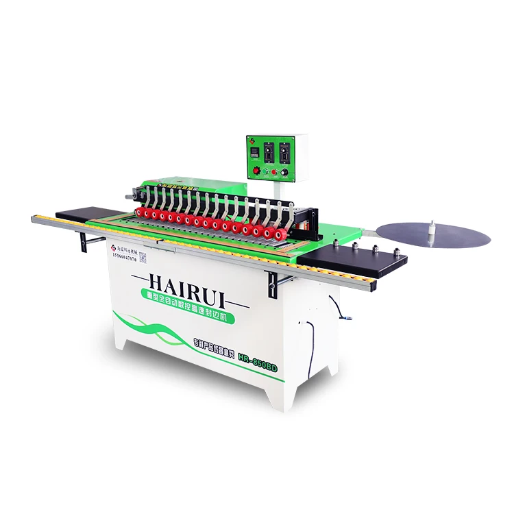 Полуавтоматический небольшой двойной изогнутый ручной Кромкооблицовочный станок для деревообработки с триммером резки