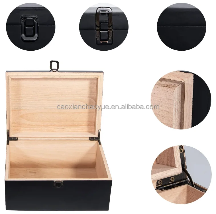 Black decorative wooden box with lock wooden souvenir box for gift storage box and home decoration
