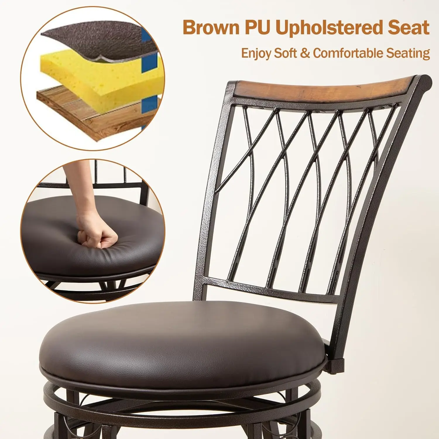 Metal Black PU Leather Adjustable swivel Bar Stool for Kitchen Island Home Pub