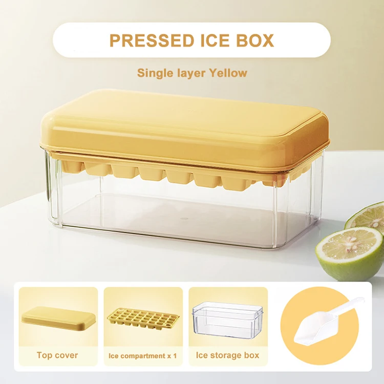 Easy Release Spill-Resistant Silicone Ice Cube Pop Out Tray Ice Cube Tray with Lid and Bin for Freezer