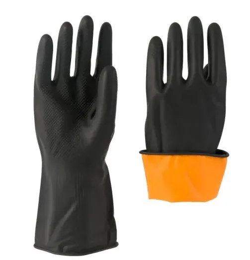 black industrial Heavy Duty chemical resistant safety working hand Glove Acid Alkali and Oil 14inch black rubber latex glove