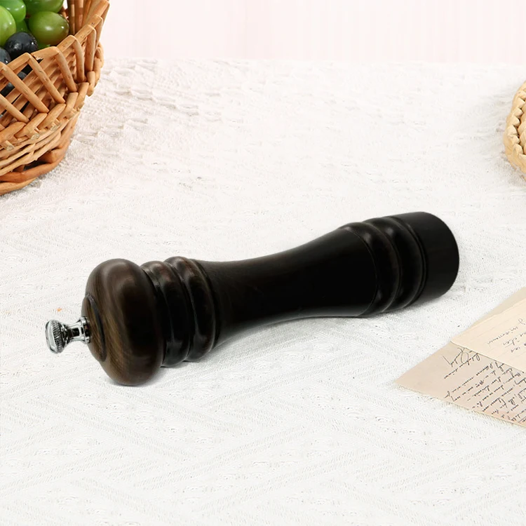 Factory direct Wholesale Customized Manual Wood Salt Grinder beech Wooden Black Color salt and pepper mill