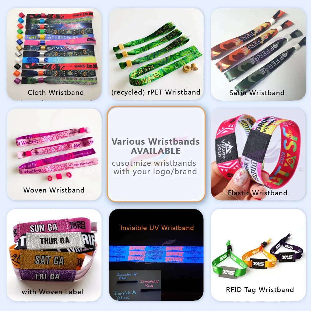 Custom Logo Printed Woven Bracelet Music Festival Wrist Band Cloth Fabric Event Wristbands