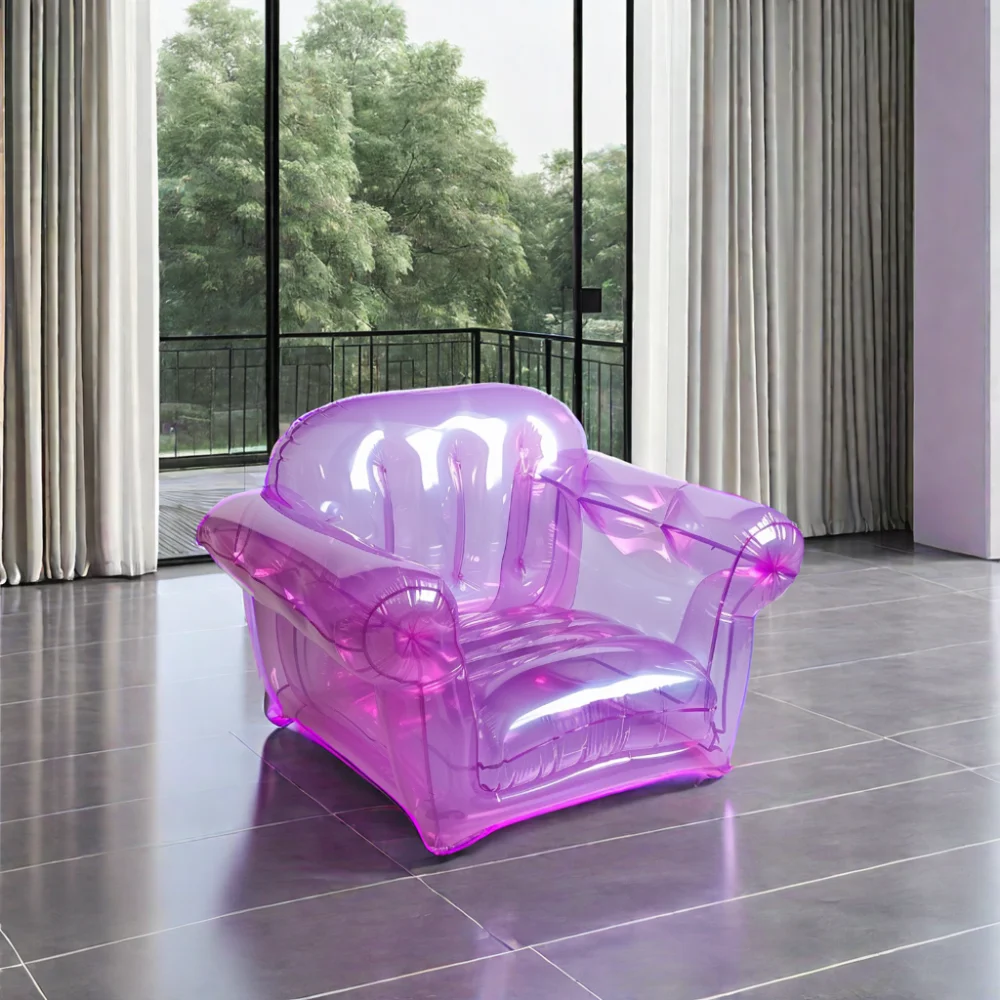 Clear Pink PVC Inflatable Air Sofa Set for Adults Plastic Outdoor Armchair with Ottoman Free Sample for Dining & Living Room Use