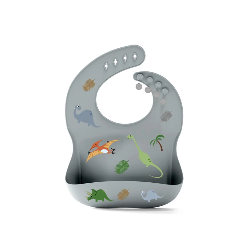 Customizable Silicone Baby Bib Adjusted Sizes Soft Waterproof Food Catcher Cute Printed Style for All Infants while Feeding