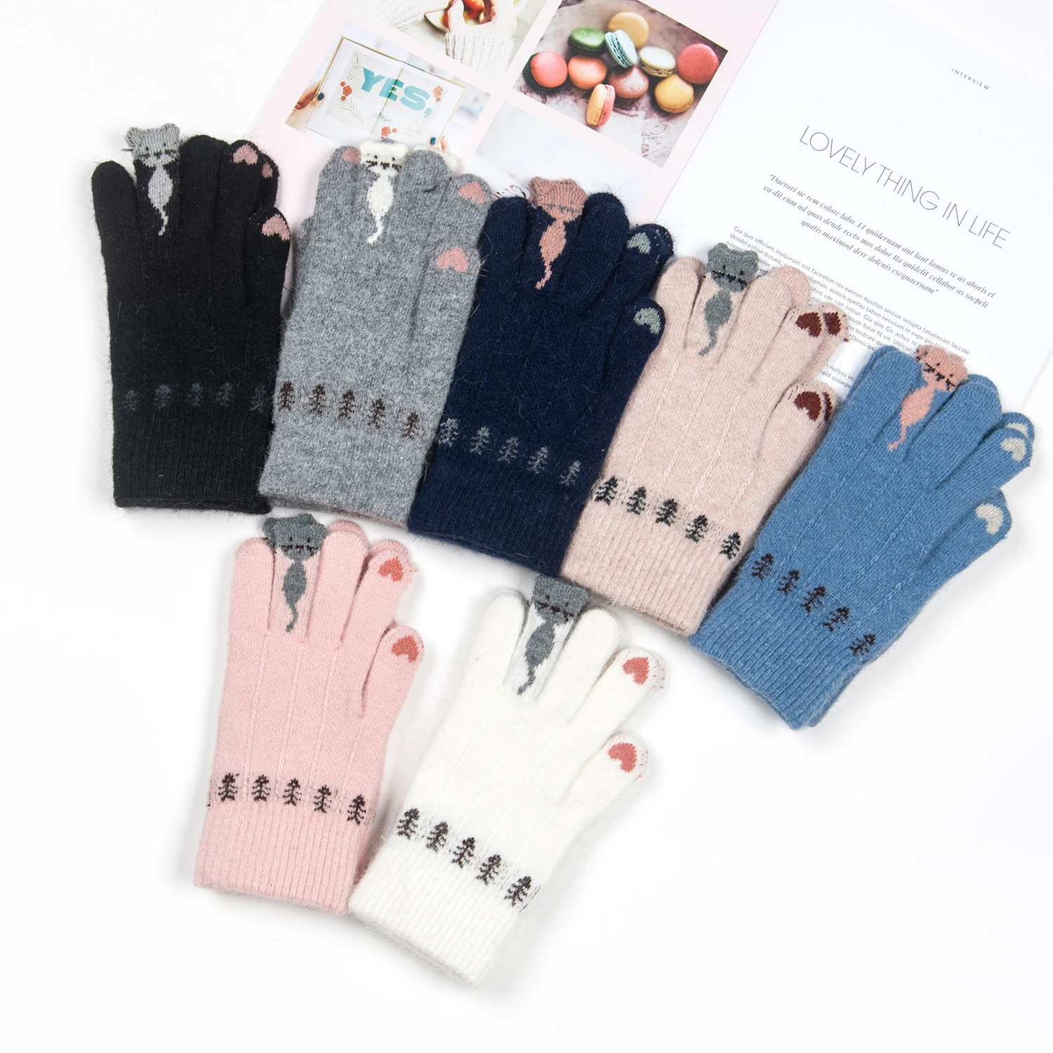 Белые зимние перчатки по низкой цене, шерстяные, трикотажные, сохраняющие тепло для сенсорных экранов, 55% полиэстер, 15% шерсть, 10% вискоза, 10% акрил, 5% нейлон