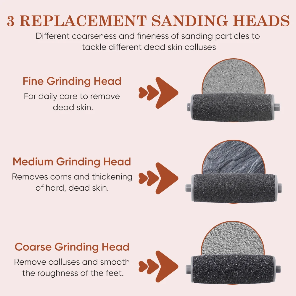 Foot Grinder Electric Foot Callus Remover with 3 Roller Heads Rechargeable Electric Callus Remover Tool