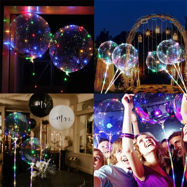 LED Bobo Balloons Transparent LED Light Up Balloons Clear Glow Balloons with String Lights for Party Birthday Wedding