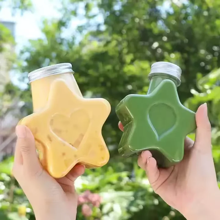 Оптовая продажа 500 мл бутылка в форме звезды с крышками и соломой пластиковый сок для напитков пузырьковый чай упаковка бутылок