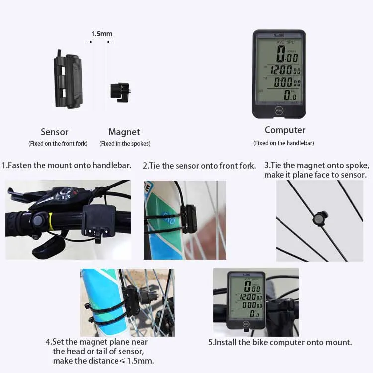 wholesale dropshipping SUNDING SD-576A Water Resistant Bicycle Speedometer Wired ComputerOdometer with LCD Backlight