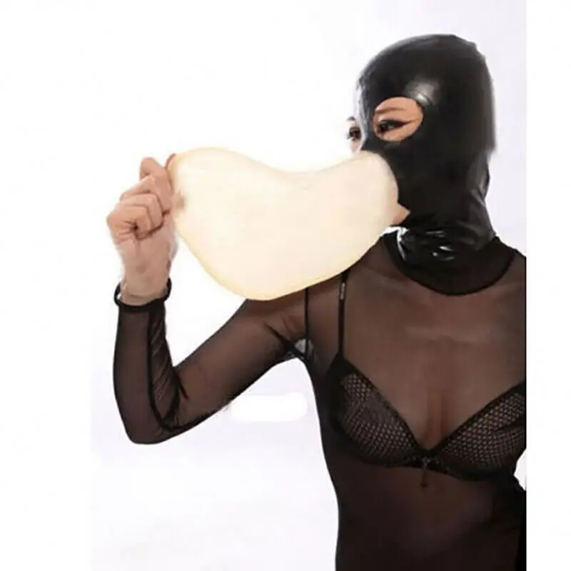 Sexy Latex Hood Mask With Zipper Role Play Rubber Breathing Bag Party