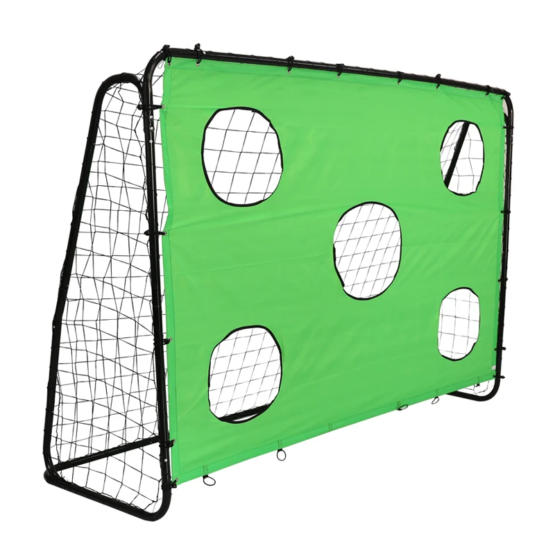 Large metal soccer goal post with shooting target