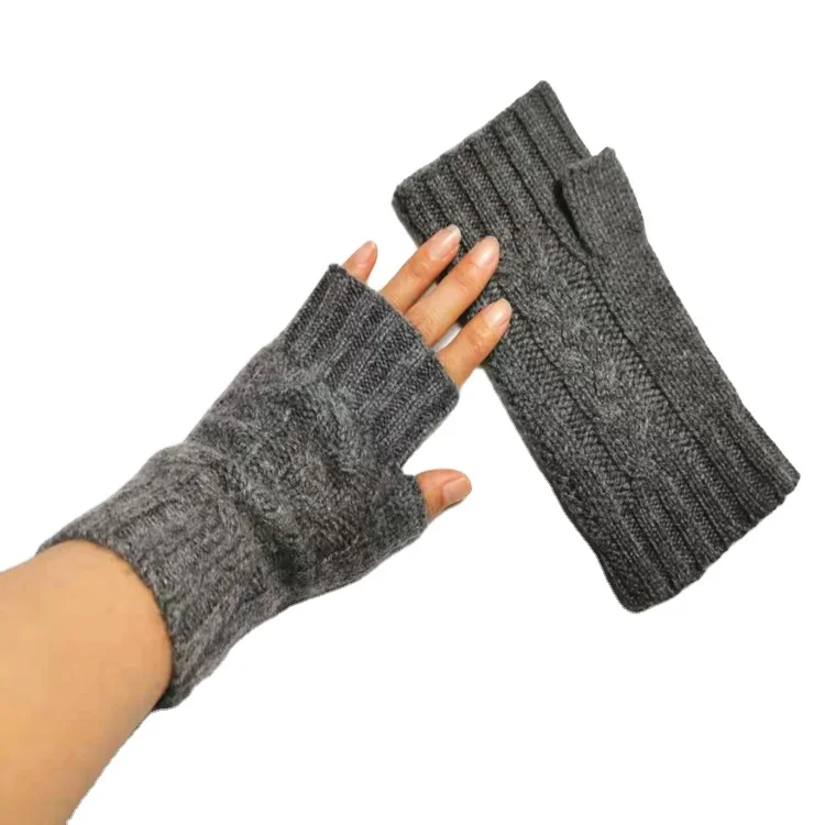 Заводская Настройка серые модные теплые варежки женские Проводные кашемировые перчатки без пальцев