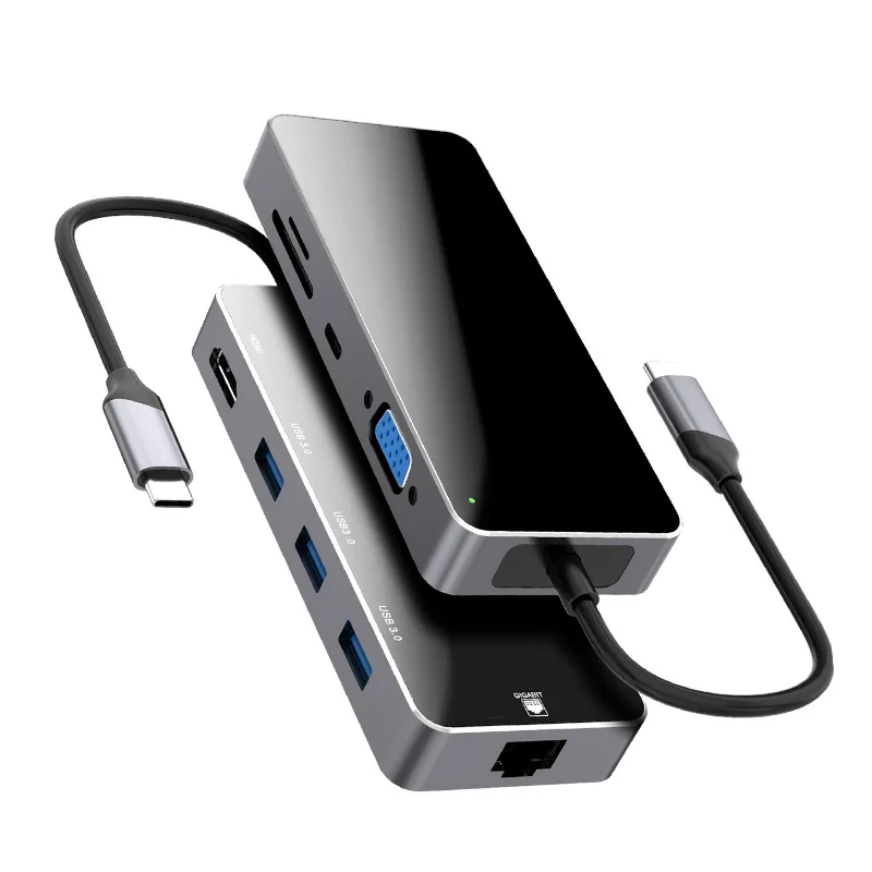 OEM 9 в 1 usb c hub, высокоскоростные PMMA glass 3,0 USB hub для ноутбука