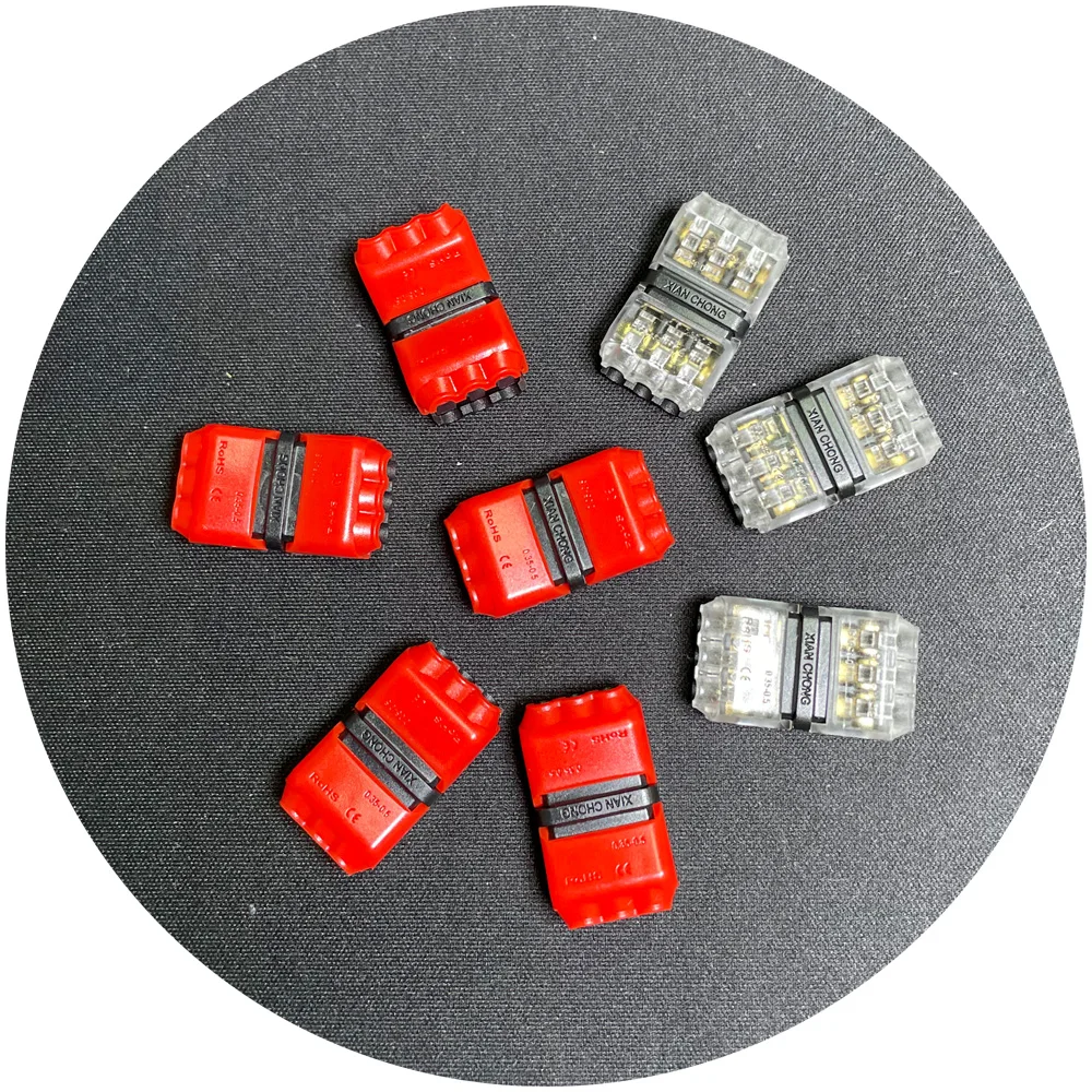 red transparent18-22awg 0.35-0.75mm H3 3pin non peeling non solder auto audio wire connectors for led light