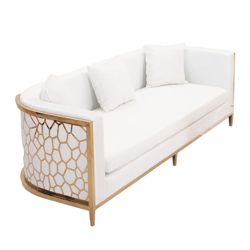 Home Furniture Living Room Office Sofa JJ240046 Luxury wedding stainless steel white Three Seat New Idea Modern Hotel Sofa