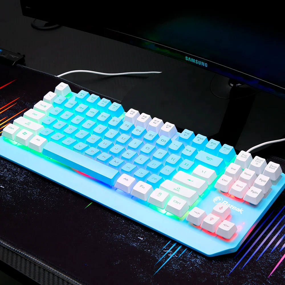 Wholesale Compact Portable Mechanical Feel Rainbow Backlit 87 Keys TKL USB E-sports Wired Membrane Gaming Keyboard for PC Laptop