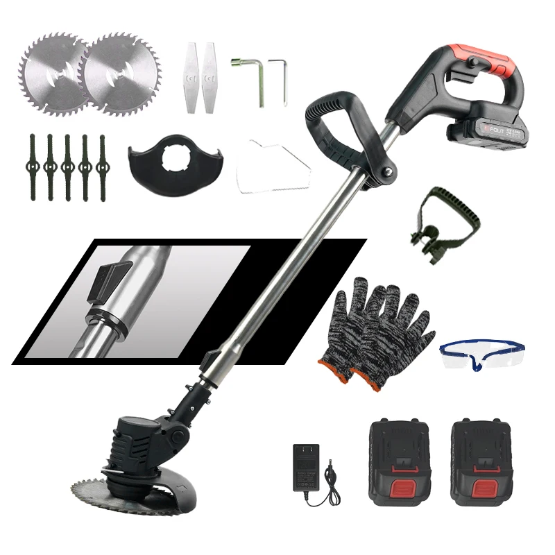 Household power garden string trimmer 21V rechargeable battery cordless electric mower grass cutter with cutting blade