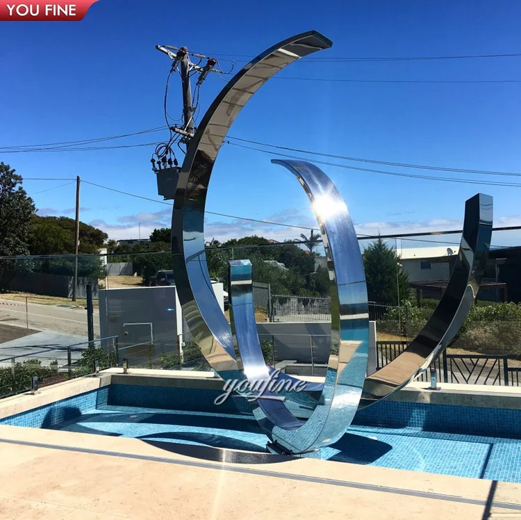 Outdoor Garden Modern Art Large Metal Ring Statue Stainless Steel Water Fountain